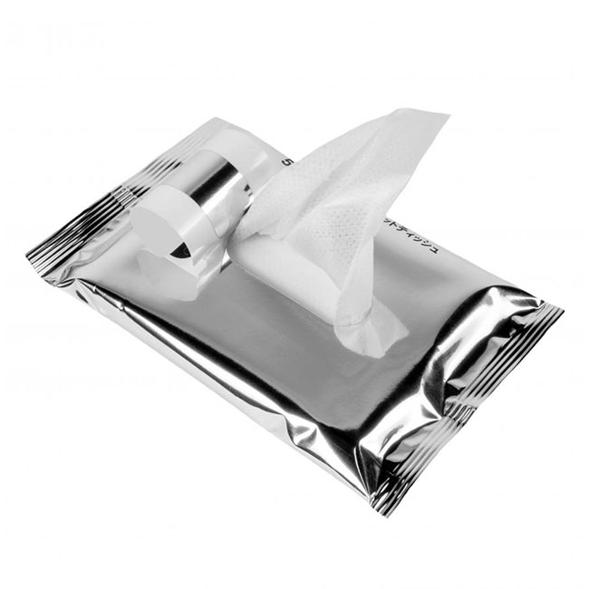 小ロット！5年保証防災用ウェットティッシュ20枚（SNS-0400142）取り出し口