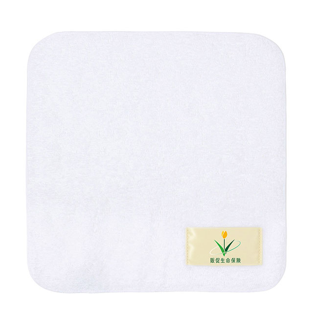 今治ミニタオルハンカチ20×20cm（SNS-0400147）印刷イメージ（黄色い地にロゴ）