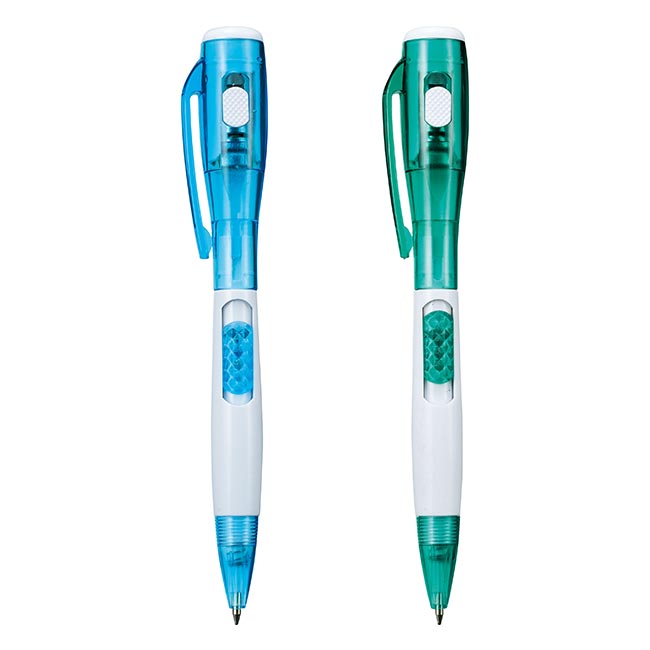 LEDライト＆ボールペン（V010192）ブルー、グリーン