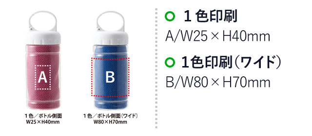 涼感スポーツタオル(カラビナボトル)(V010408)　1色印刷：A/W25×H40mm、B/W80×H70mm