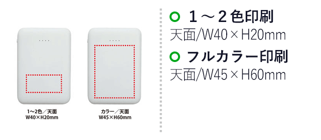 ポケットバッテリー5000（V010439）１～２色印刷/天面：W40×H20mm、フルカラー印刷/天面：W45×H60mm