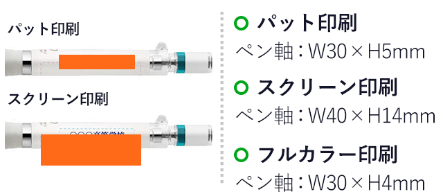 デルガード タイプER 0.5mm シャープペンシル/ゼブラ（zebraP-MA88）ペン軸プリント範囲 パット印刷w30×h5mm スクリーン印刷w40×h14mm フルカラー印刷w30×h4mm