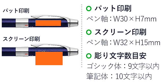 フィラーレ2+S ボールペン0.7mmシャープペンシル0.5mm/ゼブラ（zebraP-SA11）ペン軸プリント範囲 パット印刷w30×h7mm スクリーン印刷w32×h15mm