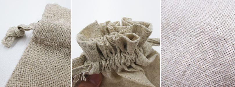 コットンリネン巾着（M）(tTR-0986)口元部分と生地アップイメージ