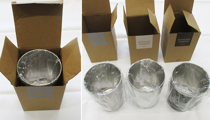 真空二重構造ステンレスタンブラー（SNS-0600470）箱からタンブラーを取り出す