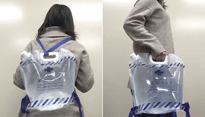 リュック型非常用給水バッグ6L（SNS-0700214）背負ったイメージ