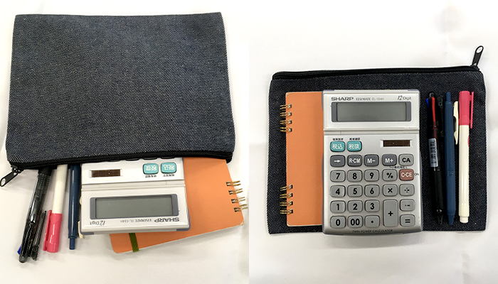 スフィア・リサイクルデニムフラットポーチ（S）（SNS-0600563）収納力の検証