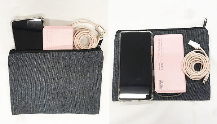 スフィア・リサイクルデニムフラットポーチ（S）（SNS-0600563）収納力の検証・モバイルグッズ