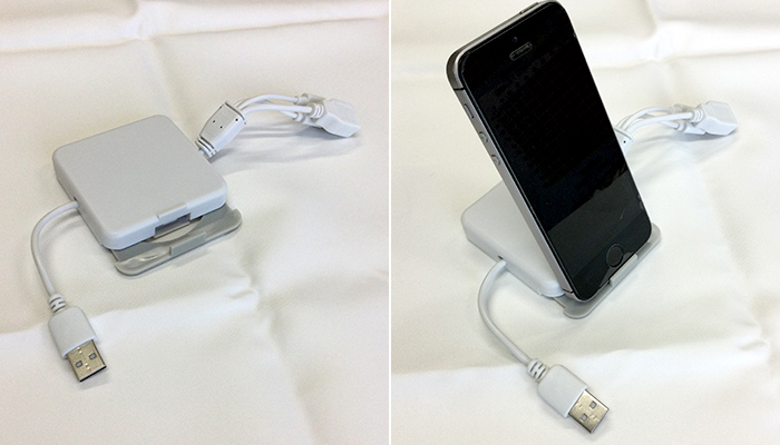 スマホスタンドになるケーブルホルダー（3in1ケーブル付き）（SNS-0600800）トートバッグの肩掛け時