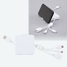 スマホスタンドになるケーブルホルダー（3in1ケーブル付き）（SNS-0600800）商品画像
