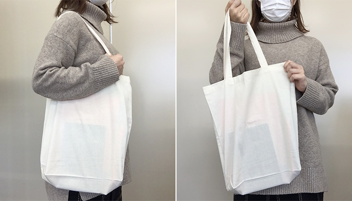 リサイクルコットンバッグ(SNS-1500018)肩掛け使用イメージ