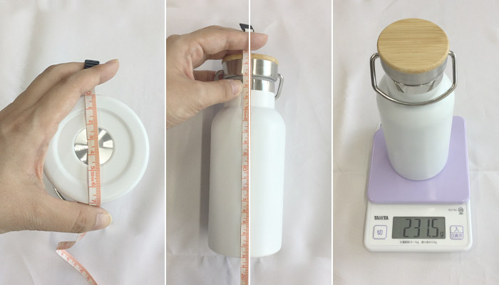 バンブーキャップ付き真空ステンレスボトル(SNS-0600966)本商品のサイズと重さ