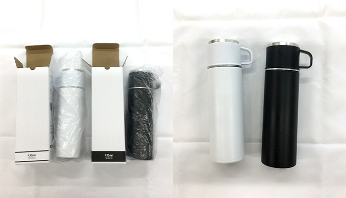 マグカップ付きプッシュ開閉式真空ステンレスボトル(SNS-0600912)商品は袋入り