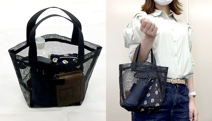 プラシャープ ・メッシュトート(SNS-0600921)物を入れた状態での透け感