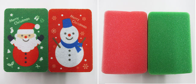 クリスマスキッチンスポンジ 2P（V010420）表と裏イメージ