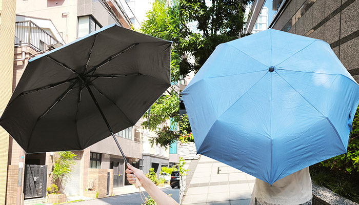 ウッドハンドル遮光耐風折り傘(晴雨兼用)(SNS-0900104)内側・表側